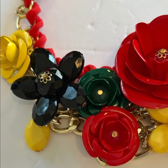 Statement Necklace Floral with Earrings red yellow green - Picture 10 of 11
